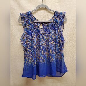 Jessica Simpson Blue Printed Flutter Ruffle Sleeve Blouse Size L